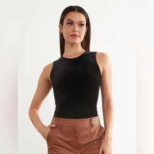 Commando Black Velvet Signature Bodysuit Sleeveless Top High Neck
